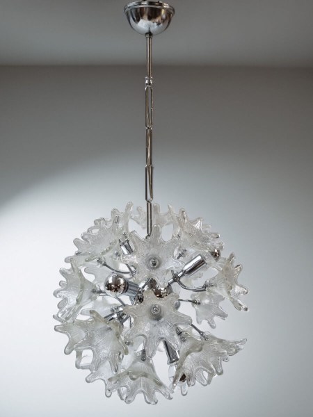 Venini Murano Sputnik glass flower Chandelier Veart Kroonluchter mid-century chroom bloemen Italy vintage 1960s-00010